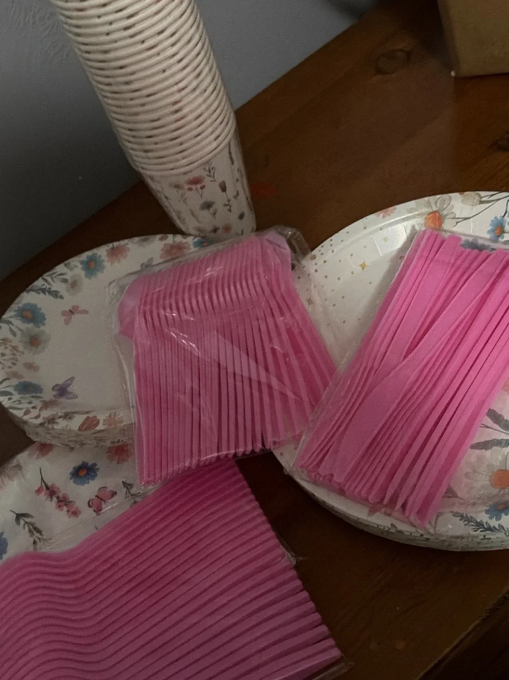 Floral Paper Party Set with Hot Pink Cutlery and Napkins